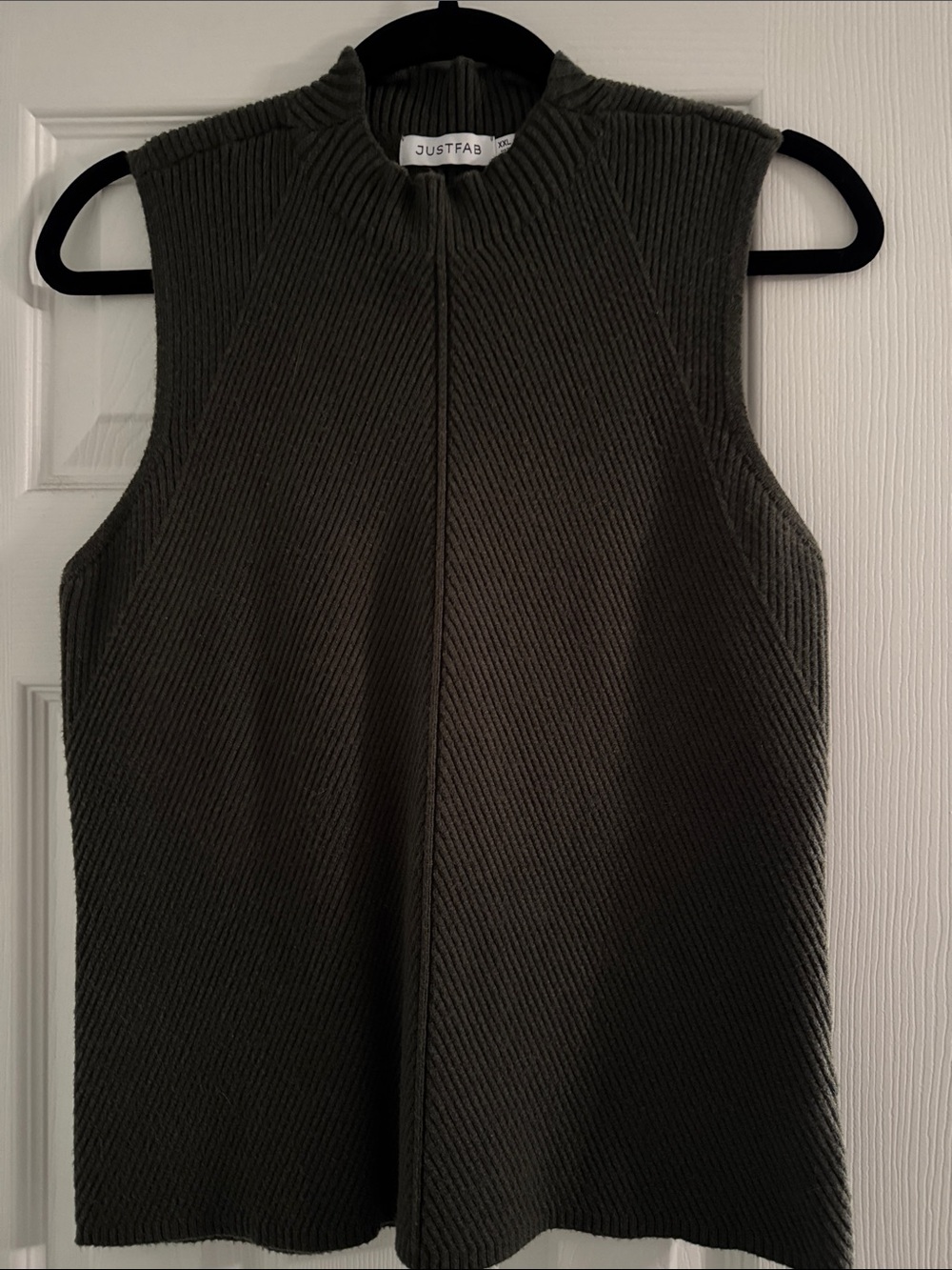 JustFab Olive Ribbed Sleeveless Mock Neck Top